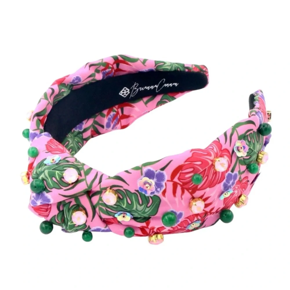 BRIANNA CANNON ADULT SIZE PINK LUAU HEADBAND WITH CRYSTALS & BEADS